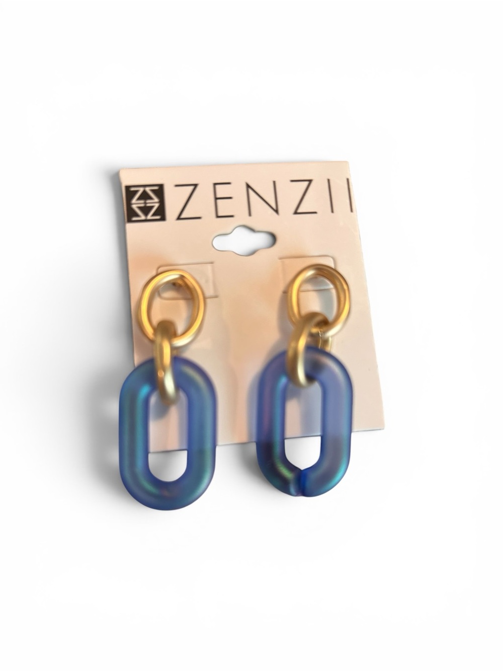 Zenzii Blue Resin Link Drop Earrings with Gold Rings